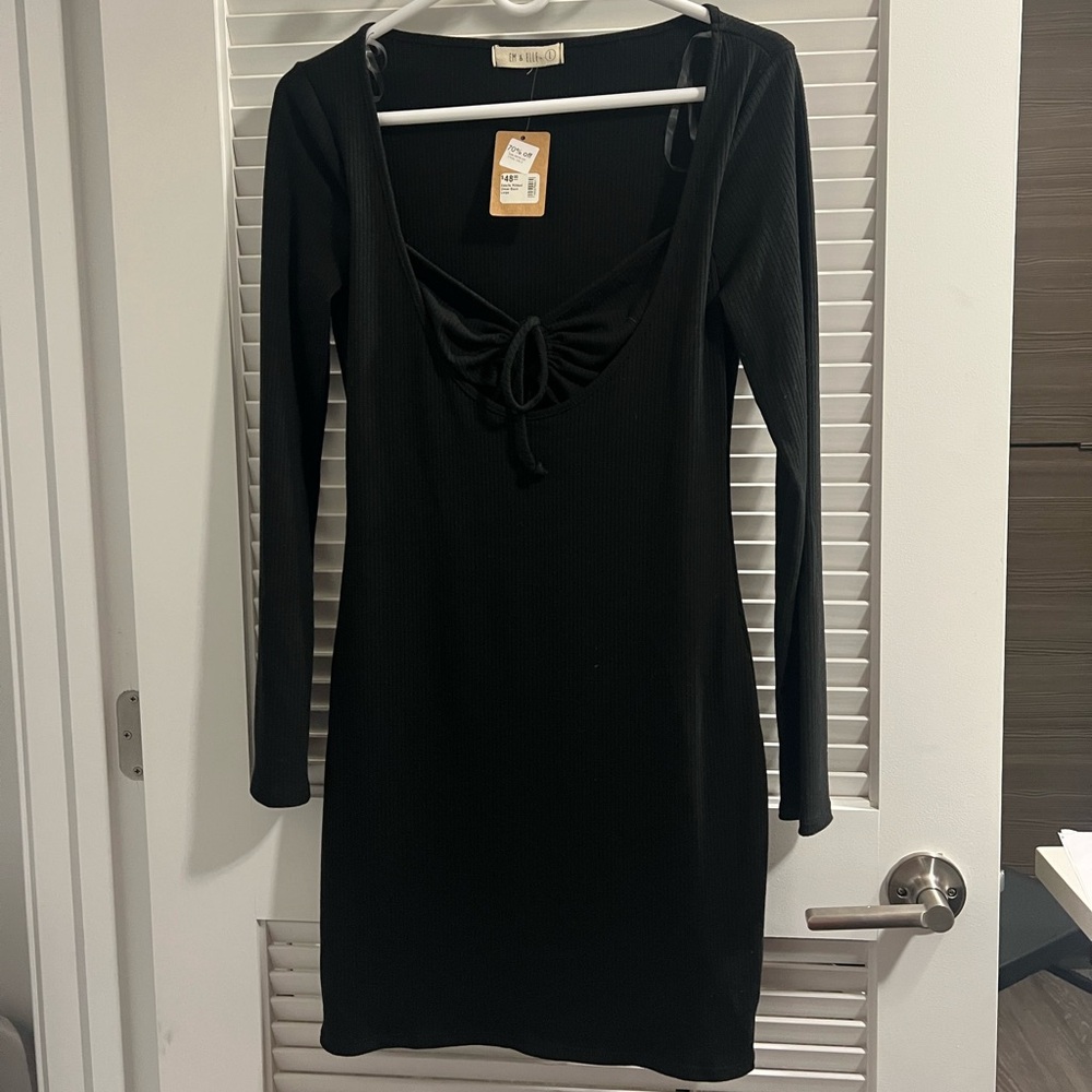 Black Long Sleeve Scoop Neck Bodycon Dress